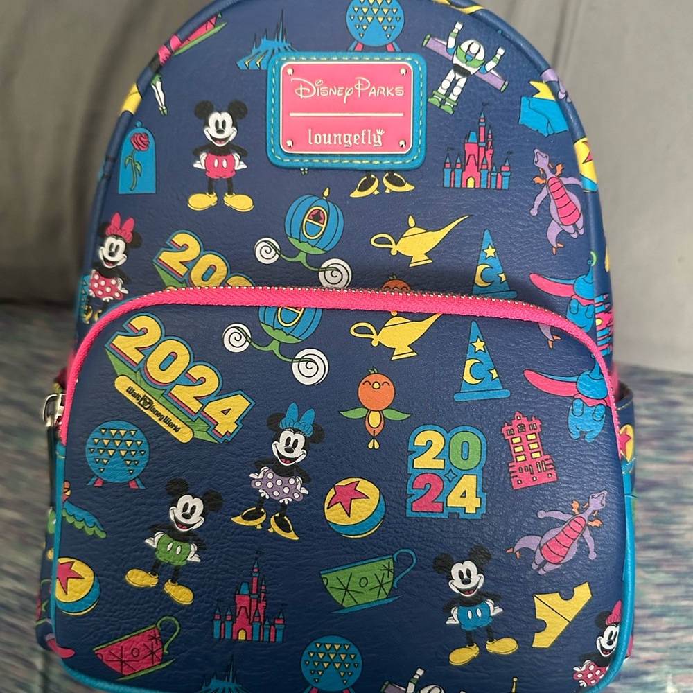 Loungefly Pink and Blue Disney Character Mini Backpack